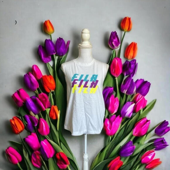Fila Tops - FILA women’s shirt size L. White multicolored. New with tags. Tank top. Bright